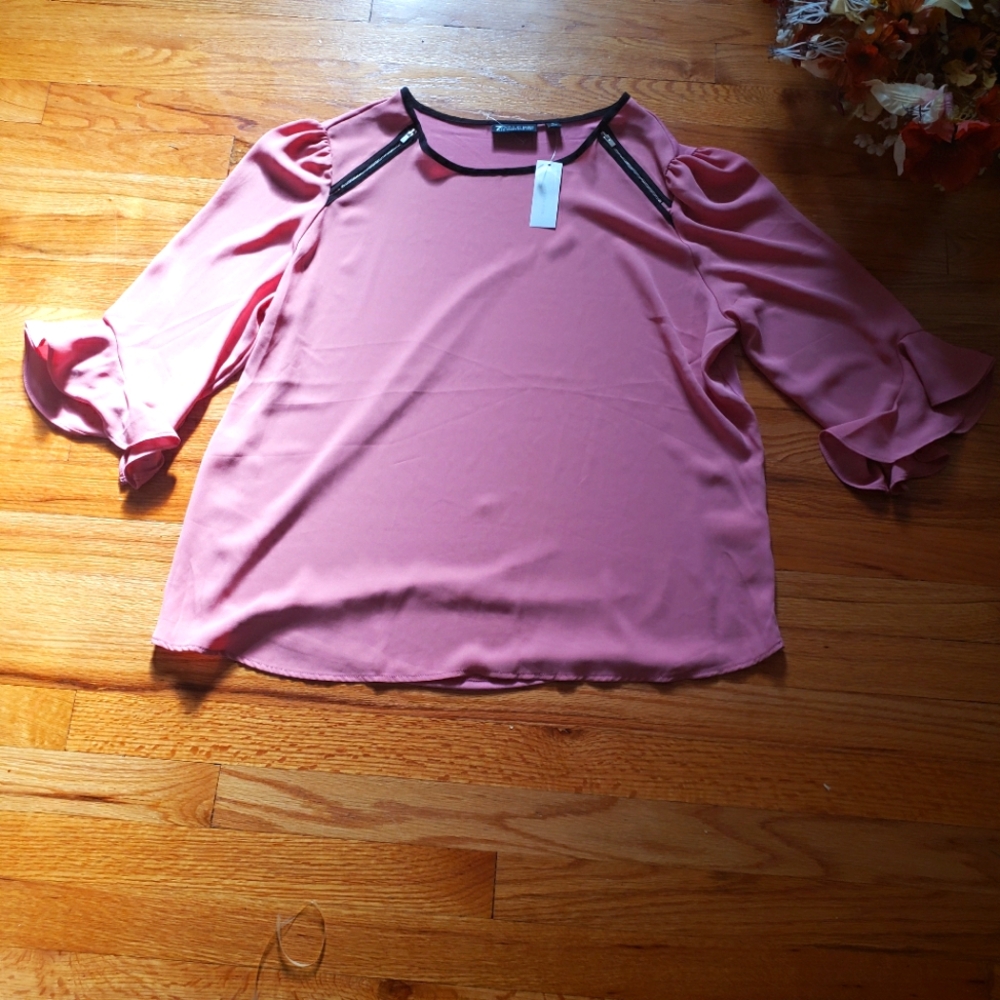 New York & Company 7th Avenue pink & black blouse w/ zipper accents XL NWT